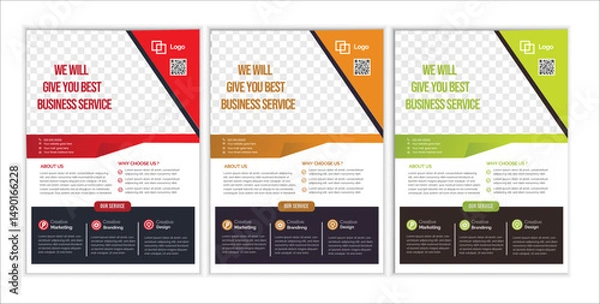 Fototapeta a bundle of 3 templates Business flyer design, in blue color, and modern design,marketing,business proposal, promotion, advertise, publication and editable vector template design