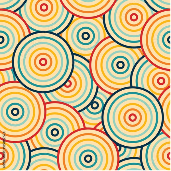 Obraz seamless pattern in oriental geometric retro color style. Abstract Waves and Circles.