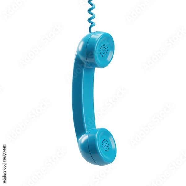Fototapeta Blue Retro Telephone Handset Hanging Isolated on Transparent Background