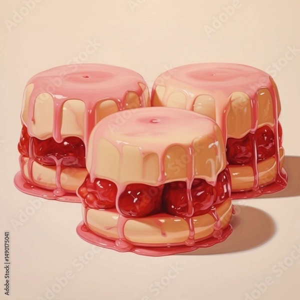 Obraz strawberry cake, pudding on white background