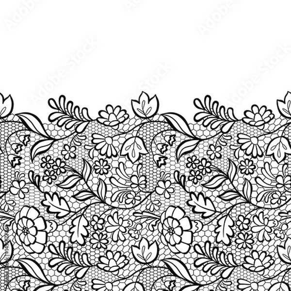 Obraz Black Lace Border on Blue Background.