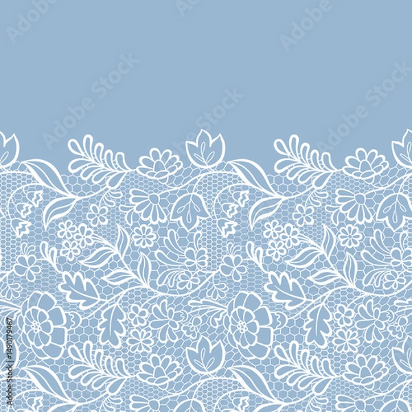 Obraz White Lace Border on Blue Background.