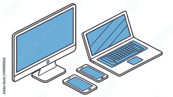 Fototapeta Modern devices desktop laptop smartphones technology