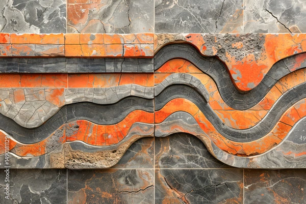 Obraz Modern ceramic tile mural representing flowing lava or sedimentary layers