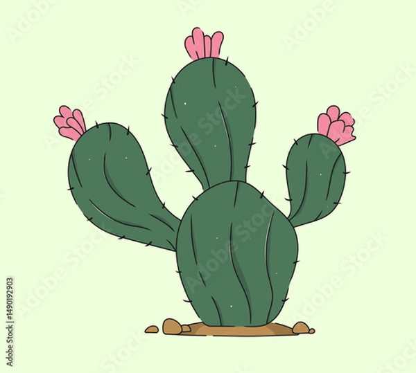 Fototapeta Single Hand-Drawn Cactus Vector Desert Plant, Succulent, Mexico Element. Exotic botanical spiny element.