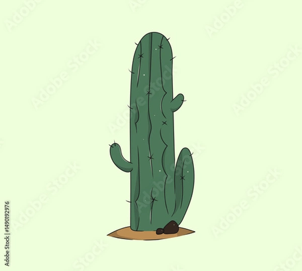 Fototapeta Single Hand-Drawn Cactus Vector Desert Plant, Succulent, Mexico Element. Exotic botanical spiny element.