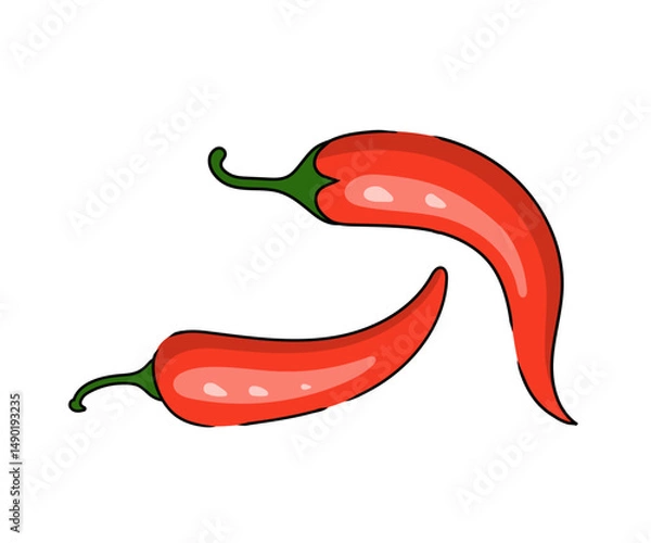 Fototapeta Chili hot pepper icon set. Red Chilli cayenne peppers. Flat design. White background. Isolated. Vector illustration