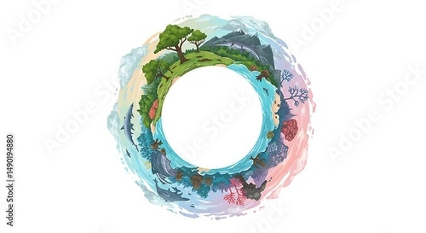 Obraz The Cycle of Seasons Depicted as a Round Pixel World