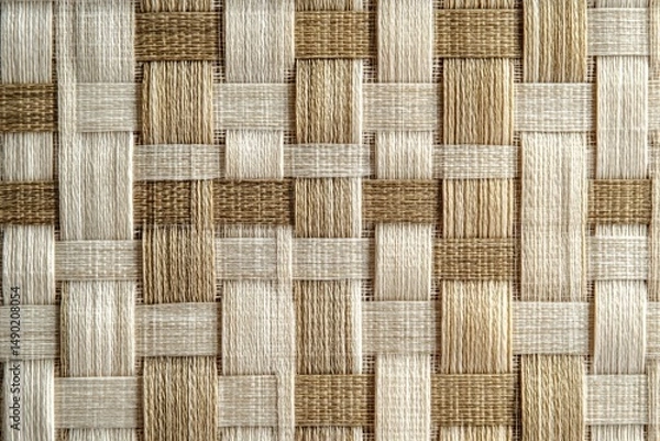Fototapeta Woven textile design showcasing intricate patterns in natural shades of beige and brown