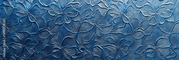 Fototapeta Delicate floral texture in deep blue tones showcases intricate craftsmanship and artistic design