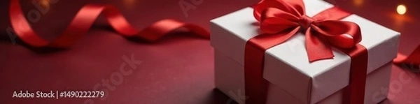 Obraz Elegant red ribbon adorns a pristine gift box , red, shiny, anniversary
