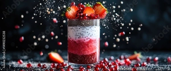 Obraz Layered strawberry pomegranate parfait