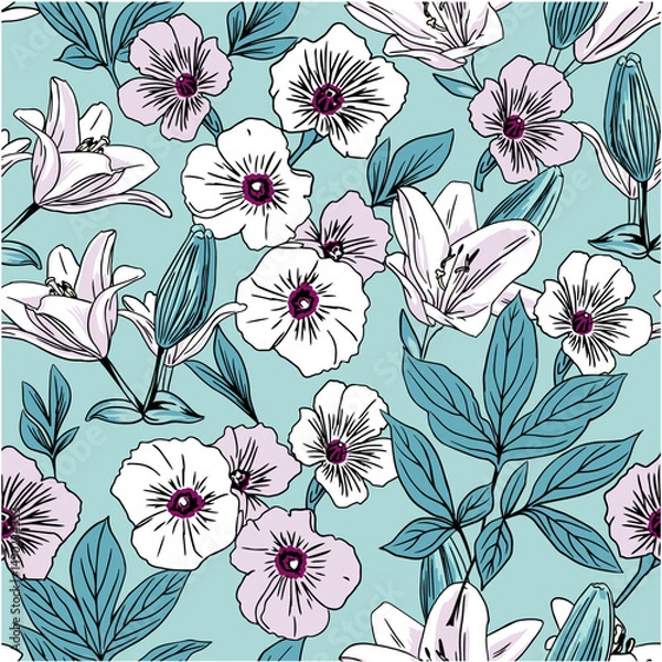 Fototapeta Colorful and floral digital artwork for print and web use. Vector illustration
