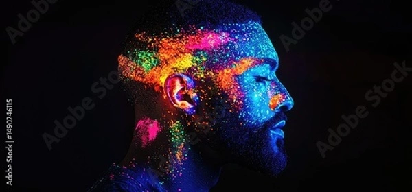 Obraz Person with fluorescent body paint profile
