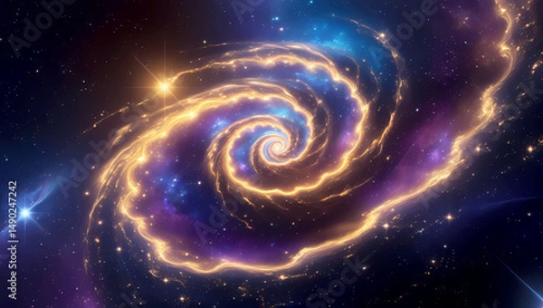 Fototapeta Abstract Galaxy Spiral with Vibrant Dust Clouds and Star Particles, Galactic Nebula, Shimmering Stars, Cosmic Dust

