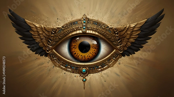 Fototapeta Majestic Eye of Horus Art Gold Wings Digital Painting
,generative.ai