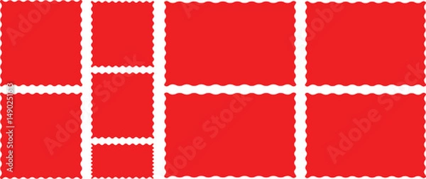 Fototapeta Set of frames with zigzag Red  edge, scallop edge shape. Rectangle shape frame with zigzag edge. zigzag frame.frame Square shape. Various with scallop edge shape. Rectangle shape 