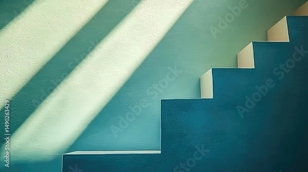 Obraz Teal staircase with sunlight shadows