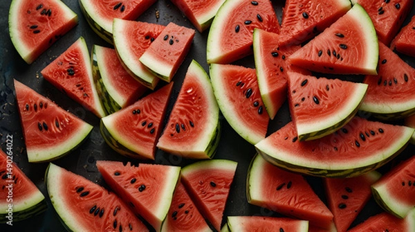 Fototapeta Juicy Watermelon Slices on a Plate Refreshing Summer Fruit,generative.ai
