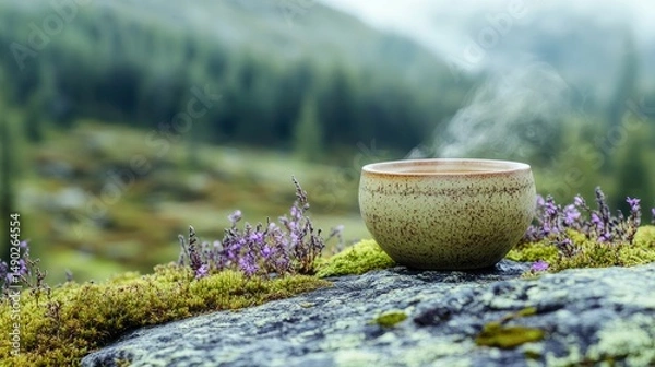 Obraz Tranquil outdoor tea ceremony