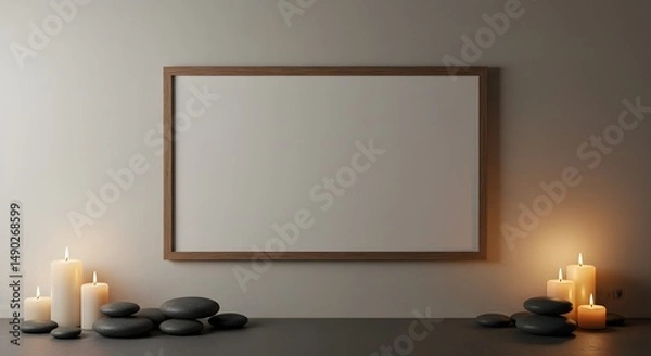 Fototapeta Serene Spa Mockup Blank Canvas with Candles and Stones