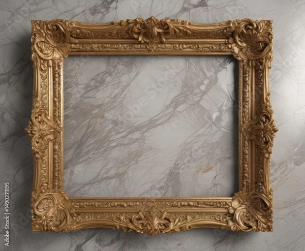Fototapeta Ornate gold frame on veined marble, intricate carvings ,  luxury,  modern,  macro