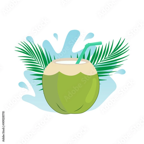 Fototapeta The concept of a summer coconut cocktail. A cold and refreshing drink for hot weather. Dessert and another drink. A graphic element. Vector illustration