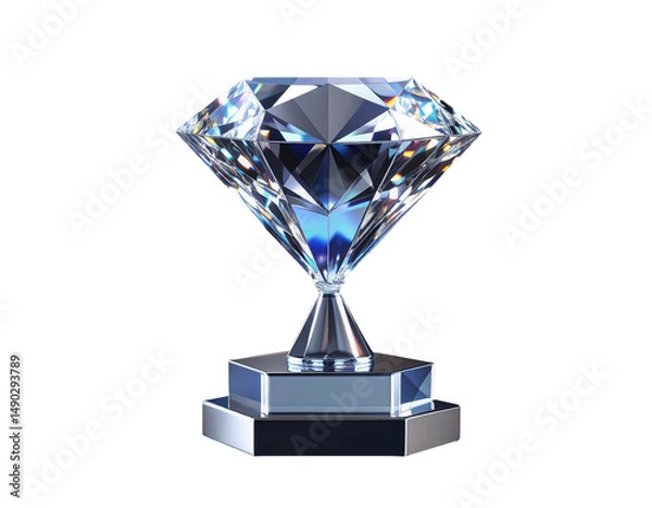 Obraz Luxurious 3D diamond material trophies with elegant sculpted designs, made entirely from transparent crystal, placed on transparent background, ideal for premium awards, championships and prizes