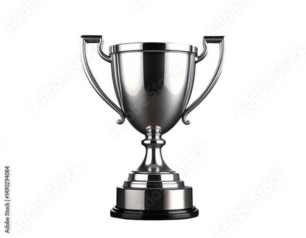 Fototapeta High-quality silver trophies with realistic metallic textures, rendered in 3D with smooth finishes and modern shapes, perfect for transparent PNG usage and competition themes