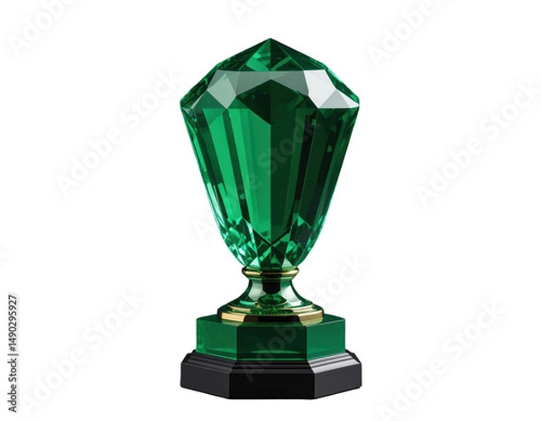 Obraz Stunning PNG emerald green gemstone trophies rendered in 3D, featuring luxury crystal textures and fantasy-inspired award shapes, realistic materials