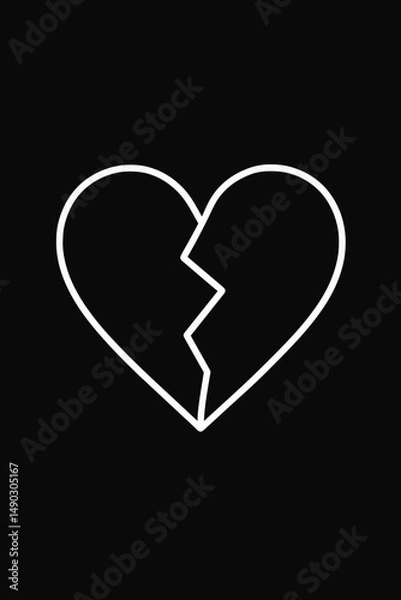 Fototapeta Minimalist Broken Heart Line Icon on Black Background
