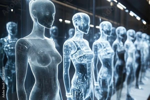 Fototapeta a virtual fashion designer using AI to create customizable clothing patterns, displayed on digital mannequins -- 
