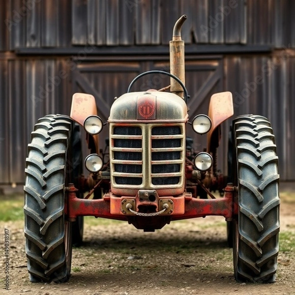 Obraz High-resolution commercial stock photo of a classic tractor, meticulously detailed, featuring rich earthy tones, in a three-quarter view, conveying a sense of age 