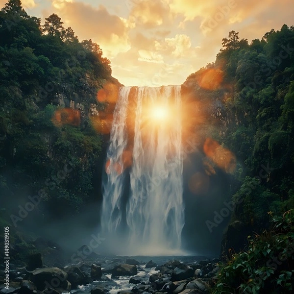 Obraz waterfall at sunset