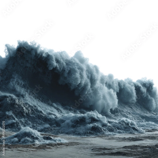 Fototapeta Dramatic ocean waves crashing on rocky shore.