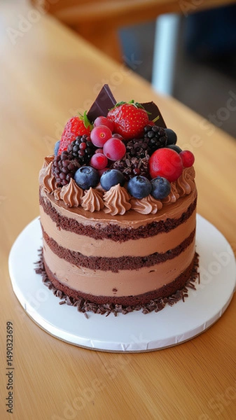 Obraz Delicious chocolate cake topped with fresh berries