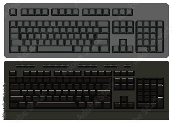 Fototapeta Computer Keyboard Vector Set – Top View, Blank Keys, and Tech Icons Isolated on White