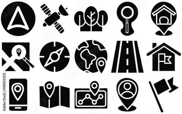 Obraz Map and Navigation Icon Set. Editable Vector Outlines of GPS, Routes, Pins and Destinations