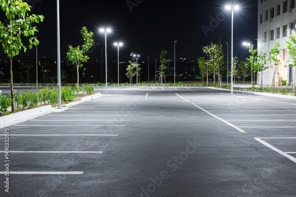 Obraz Nighttime asphalt parking area with clean dark pavement, suitable for stock imagery.