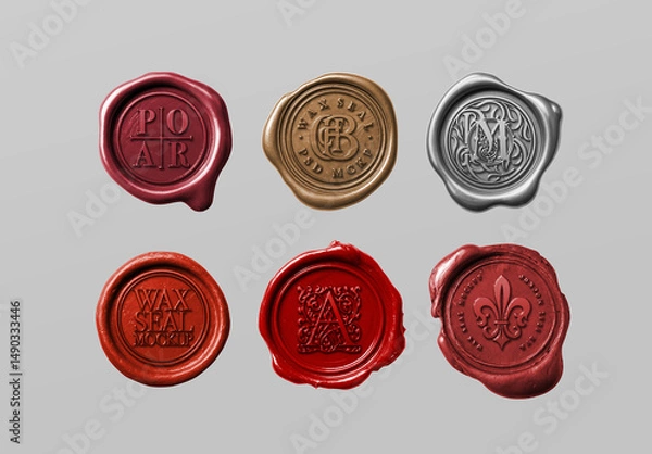 Fototapeta Wax Seal Mockup Set – 6 Isolated Stamps