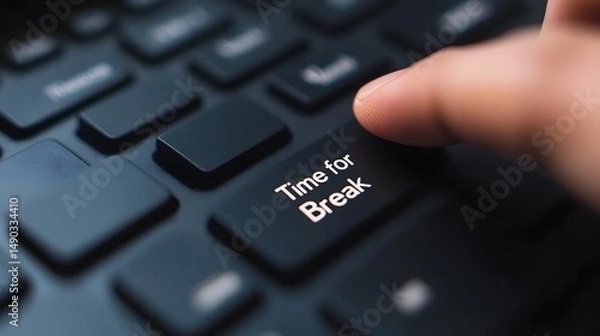 Fototapeta Finger pressing Time for Break key on a keyboard
