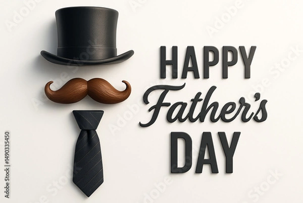 Fototapeta Happy fathers day greeting card design with top hat mustache and tie
