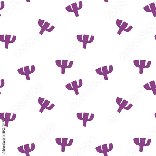 Obraz Seamless pattern of purple flowers hand drawn in children's doodle style on a white background