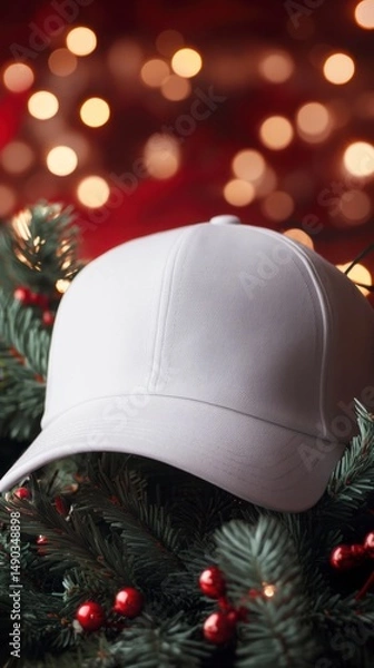Obraz White Cap with Christmas Background and Festive Decor Elements