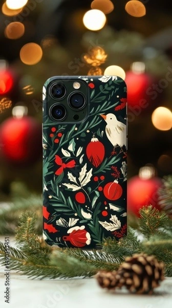 Obraz Stylish Christmas Phone Case with Nature-inspired Design Elements