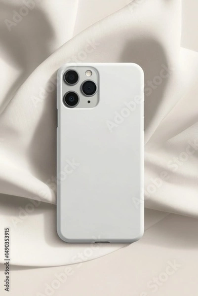 Obraz Minimalist White Phone Case on Soft Fabric Surface for Modern Aesthetic