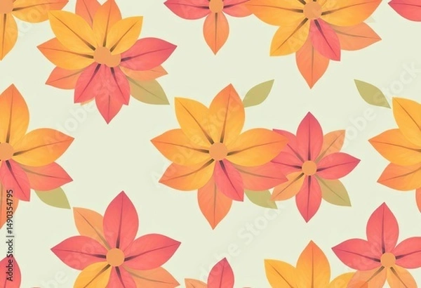 Fototapeta Geometric floral petal and leaf vector tile background Clean, repeating texture for wallpaper, fabric, surface pattern, textile print