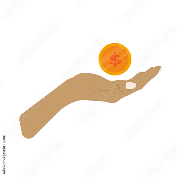 Fototapeta vector hand with coin on it symbol of finance or wealth