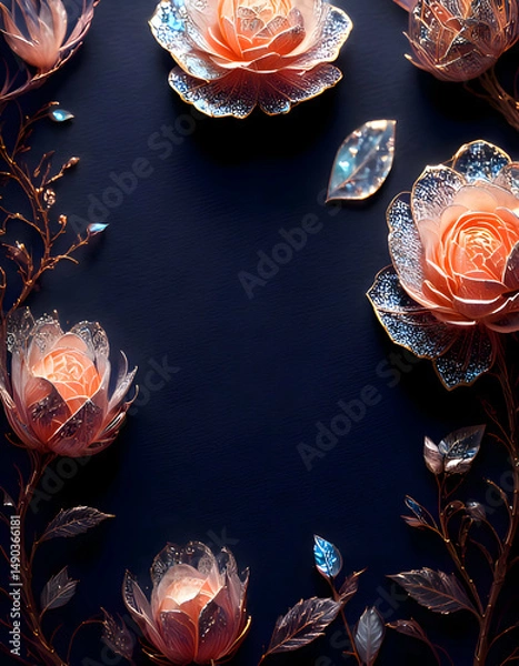 Obraz Elegant floral design featuring glowing roses and leaves on a dark background.
