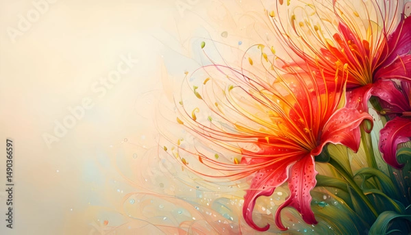 Obraz Vibrant floral artwork featuring red flowers with delicate details and a soft background.